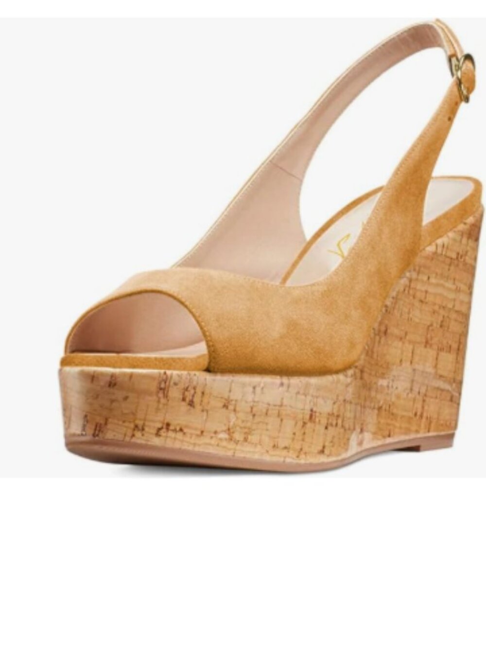 FOWT Khaki Peep Toe Slingback Platform Wedge Sandals High Heels, Buckle, Shoes